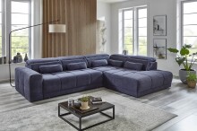 Polstergarnitur >Donaugh< Sitztiefen + Kopfteilverstellungen, blau-schwarz - 323x76x231 (BxHxT)