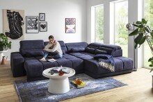 Polstergarnitur >Donaugh< Sitztiefen + Kopfteilverstellungen, blau-schwarz - 323x76x231 (BxHxT)