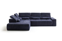 Polstergarnitur >Donaugh< Kopfteilverstellung&Schwenkrücken, blau-schwarz - 323x76x231 (BxHxT)