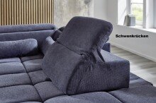 Polstergarnitur >Donaugh< Kopfteilverstellung&Schwenkrücken, blau-schwarz - 323x76x231 (BxHxT)