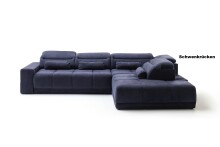 Polstergarnitur >Donaugh< Kopfteilverstellung&Schwenkrücken, blau-schwarz - 323x76x231 (BxHxT)