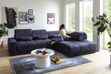 Polstergarnitur >Donaugh< Kopfteilverstellung&Schwenkrücken, blau-schwarz - 323x76x231 (BxHxT)