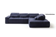 Polstergarnitur >Donaugh< Kopfteilverstellung&Schwenkrücken, blau-schwarz - 323x76x231 (BxHxT)