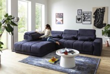 Polstergarnitur >Donaugh< inkl. aller Funktionen, in blau-schwarz - 323x76x231 (BxHxT)