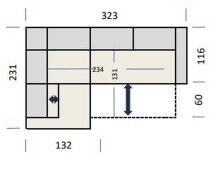 Polstergarnitur >Donaugh< inkl. aller Funktionen, in blau-schwarz - 323x76x231 (BxHxT)