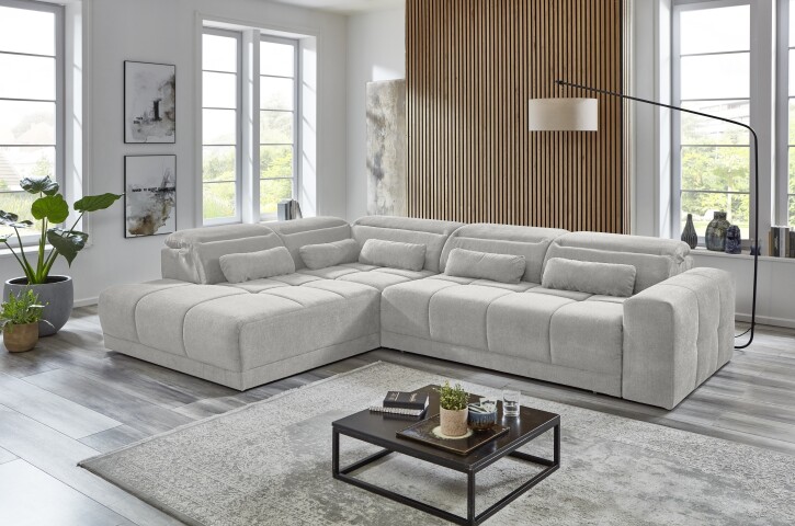 Polstergarnitur >Donaugh< 5 verstellbare Kopfteile, silbergrau - 323x76x231 (BxHxT)