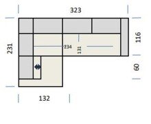 Polstergarnitur >Donaugh< Kopfteilverstellung&Schwenkrücken, silbergrau - 323x76x231 (BxHxT)