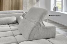 Polstergarnitur >Donaugh< Kopfteilverstellungen&Schwenkrücken, silbergrau - 323x76x231 (BxHxT)