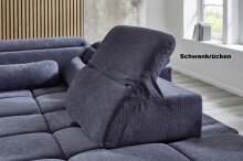 Polstergarnitur >Donaugh< Kopfteilverstellungen&Schwenkrücken, silbergrau - 323x76x231 (BxHxT)