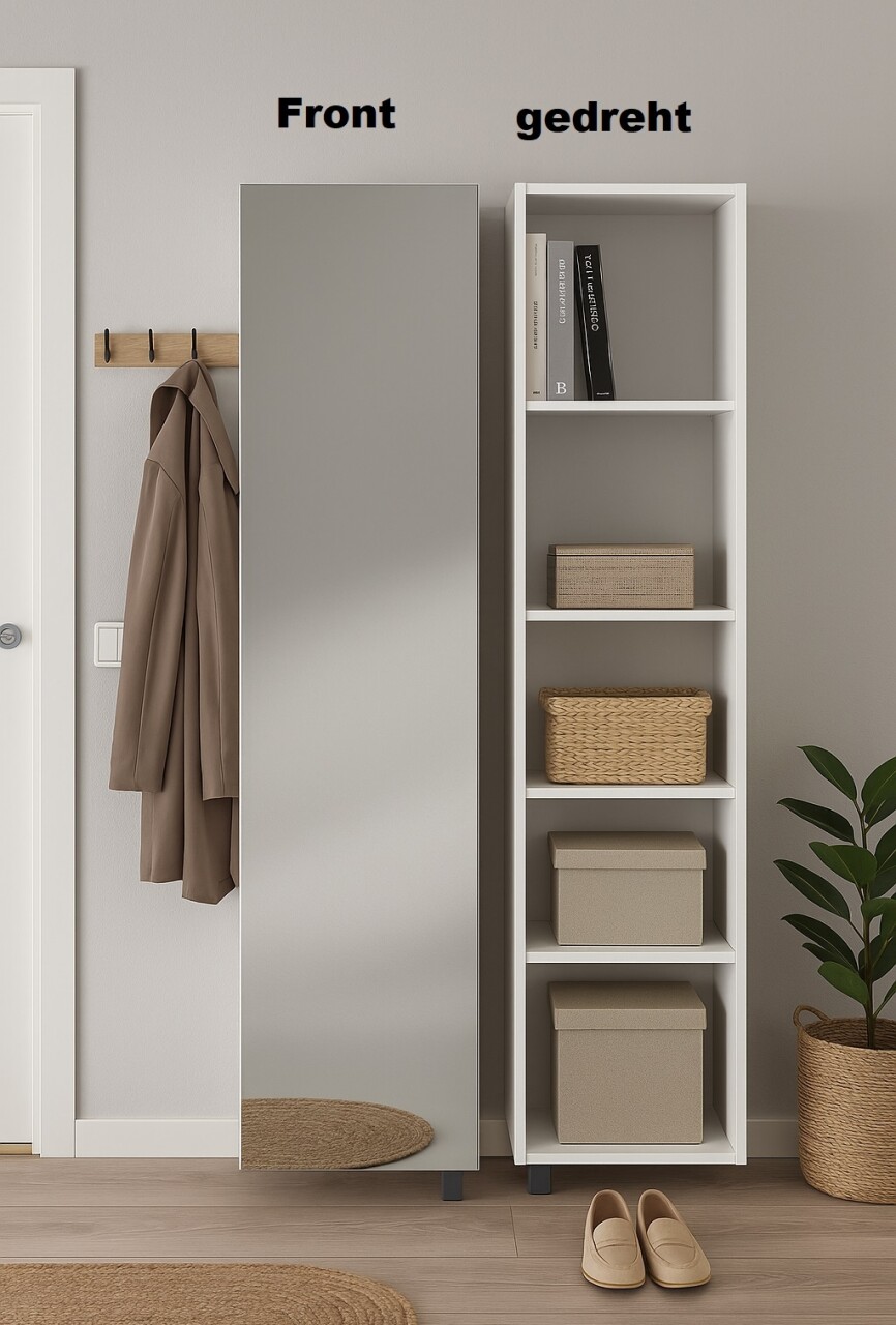 Schuhschrank >Woody< drehbar, 5 Fächer, in weiss / Spiegel