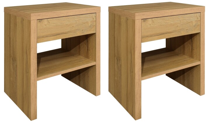 Nachtkommode >Five< (2er-Set) in Eiche sanremo hell - 44x52x36 (BxHxT)