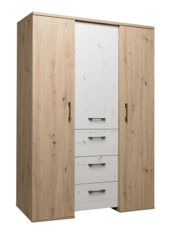 Drehtürenschrank >Micha< in asteiche / artisan weiss - 127x186x54 (BxHxT)