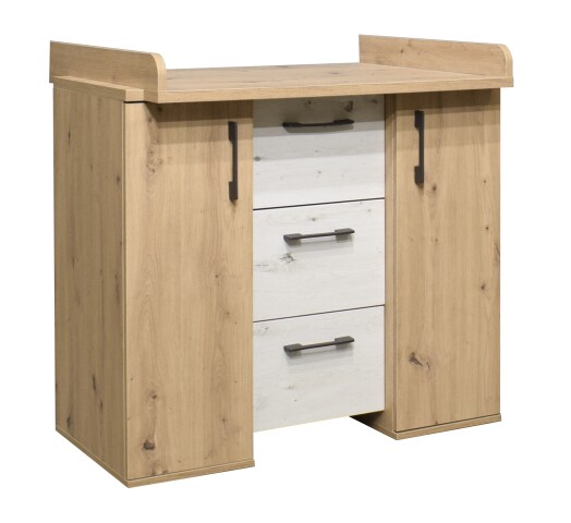 Wickelkommode >Micha< in asteiche Dekor / artisan weiß - 97x92x48 (BxHxT)