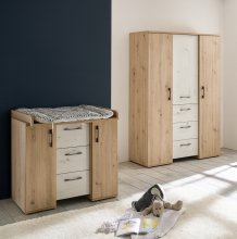 Wickelkommode >Micha< in asteiche Dekor / artisan weiß - 97x92x48 (BxHxT)