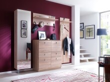 Schuhschrank >Woody< drehbar, eiche dekor sägerau / Spiegel - 45x189x25 (BxHxT)