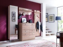 Schuhschrank >Woody< drehbar, eiche dekor sägerau / Spiegel - 45x189x25 (BxHxT)