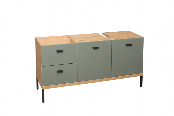 Waschbeckenunterschrank >Coco< in Asteiche Dekor / pine green - 119x63x38 (BxHxT)