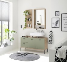 Waschbeckenunterschrank >Coco< in Asteiche Dekor / pine green - 119x63x38 (BxHxT)