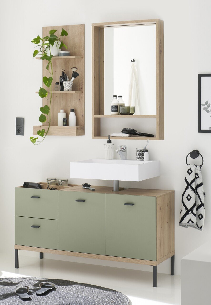 Badezimmer-Set COCO in Asteiche Dekor und pine green
