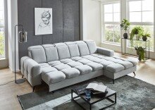 Polstergarnitur >Franciska< Sitztiefen + Kopfteilverstellung, silbergrau - 286x88x195 (BxHxT)