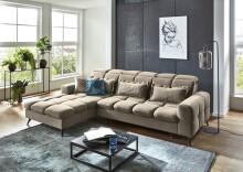 Polstergarnitur >Franciska< Sitztiefen + Kopfteilverstellung, mocca - 286x88x195cm (BxHxT)