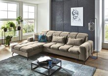 Polstergarnitur >Franciska< Sitztiefen + Kopfteilverstellung, mocca - 286x88x195cm (BxHxT)