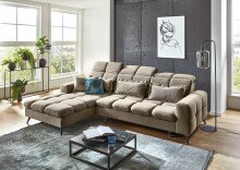 Polstergarnitur >Franciska< Sitztiefen + Kopfteilverstellung, mocca - 286x88x195cm (BxHxT)