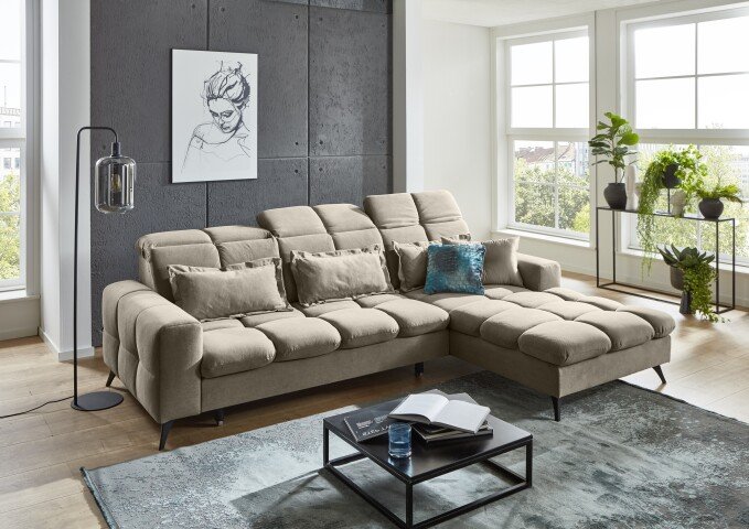 Polstergarnitur >Franciska< Sitztiefen + Kopfteilverstellung, mocca - 286x88x195cm (BxHxT)