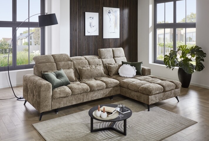 Polstergarnitur >Franciska<  Sitztiefen + Kopfteilverstellung, hellbraun - 286x88x195 (BxHxT)