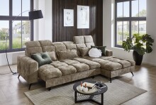 Polstergarnitur >Franciska<  Sitztiefen + Kopfteilverstellung, hellbraun - 286x88x195 (BxHxT)