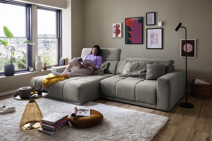 Polstergarnitur >Belan< Sitztiefen + Kopfteilverstellung, hellgrau - 288x80x176cm (BxHxT)