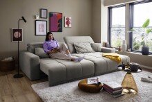 Polstergarnitur >Belan< Sitztiefen + Kopfteilverstellung, hellgrau - 288x80x176cm (BxHxT)