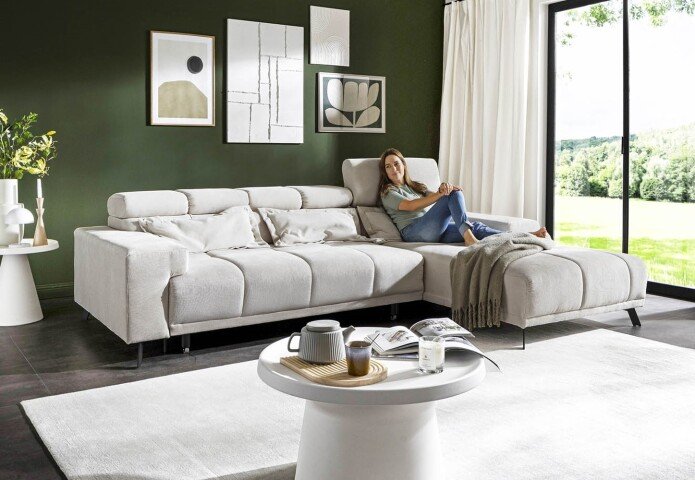 Polstergarnitur >Sally< Sitztiefen + Kopfetilverstellung, creme - 285x79x201cm (BxHxT)