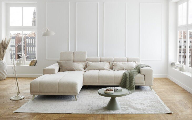 Polstergarnitur >Sally< Sitztiefen + Kopfetilverstellung, creme - 285x79x201cm (BxHxT)