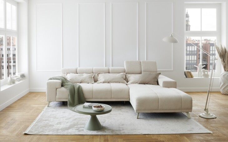 Polstergarnitur >Sally< Sitztiefen + Kopfetilverstellung, creme - 285x79x201cm (BxHxT)