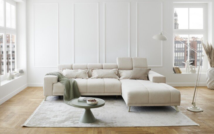 Polstergarnitur >Sally< Sitztiefen + Kopfetilverstellung, creme - 285x79x201cm (BxHxT)