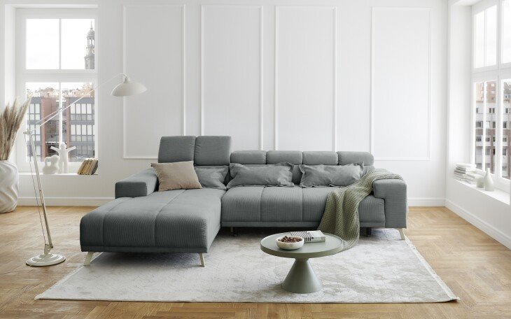 Polstergarnitur >Sally< Sitztiefen + Kopfetilverstellung, dunkelgrau - 285x79x201cm (BxHxT)