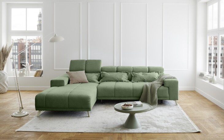Polstergarnitur >Sally< Sitztiefen + Kopfetilverstellung, grün - 285x79x201cm (BxHxT)