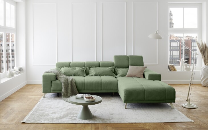 Polstergarnitur >Sally< Sitztiefen + Kopfetilverstellung, grün - 285x79x201cm (BxHxT)