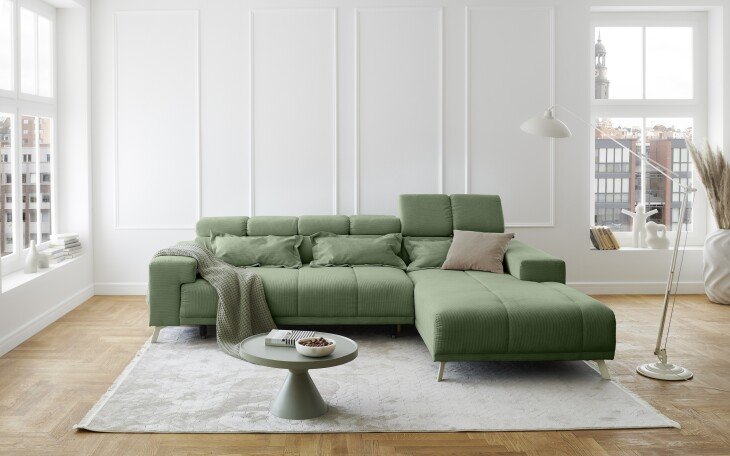 Polstergarnitur >Sally< Sitztiefen + Kopfetilverstellung, grün - 285x79x201cm (BxHxT)
