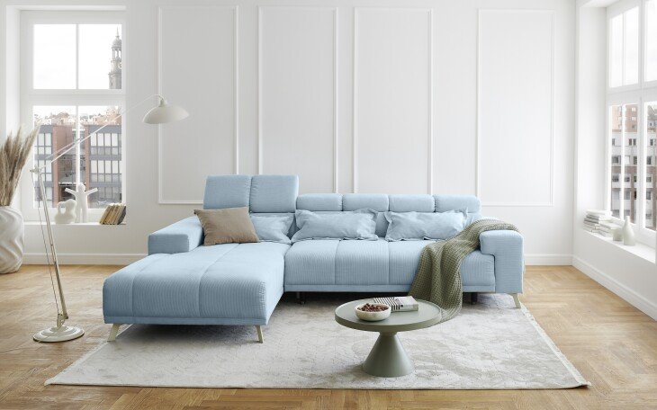 Polstergarnitur >Sally< Sitztiefen + Kopfetilverstellung, hellblau - 285x79x201cm (BxHxT)