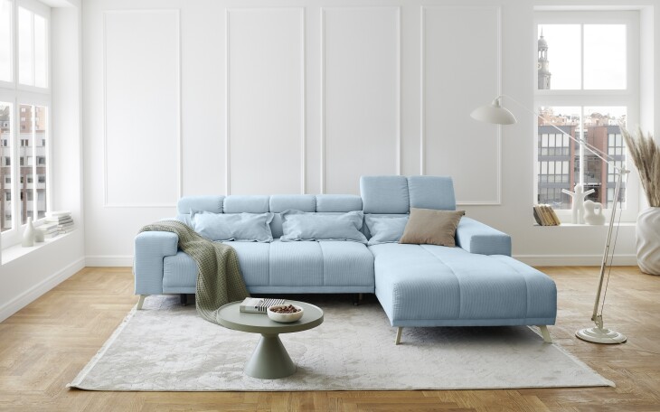 Polstergarnitur >Sally< Sitztiefen + Kopfetilverstellung, hellblau - 285x79x201cm (BxHxT)