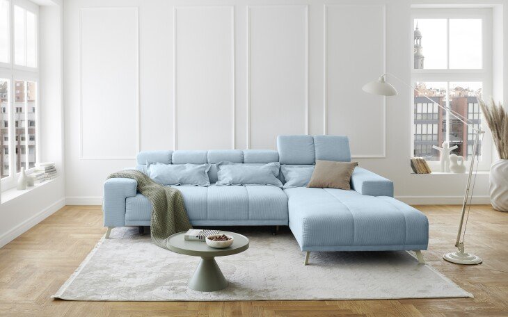 Polstergarnitur >Sally< Sitztiefen + Kopfetilverstellung, hellblau - 285x79x201cm (BxHxT)