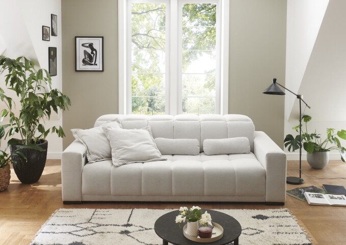 Big-Sofa >Maggy< Sitztiefen- / Kopfteilverstellung, creme - 242x110x121cm (BxHxT)