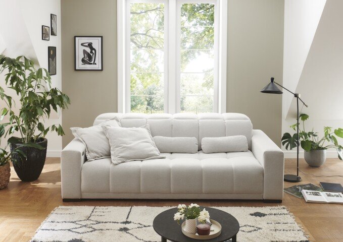 Big-Sofa >Maggy< Sitztiefen- / Kopfteilverstellung, creme - 242x110x121cm (BxHxT)