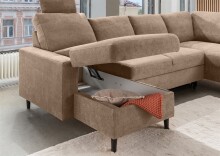 Wohnlandschaft >Pris<  U-Form, Funktionen, hellbraun - 153x305x75x200 (LxBxHxT)