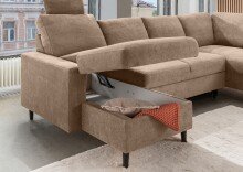 Wohnlandschaft >Pris<  U-Form, Funktionen, hellbraun - 153x305x75x200 (LxBxHxT)