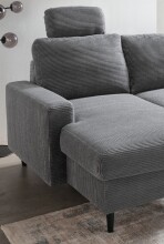 Wohnlandschaft >Pris<  U-Form, Funktionen, Cord grau - 153x305x75x200 (LxBxHxT)