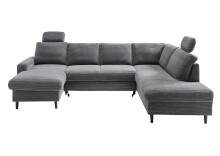 Wohnlandschaft >Pris<  U-Form, Funktionen, Cord grau - 153x305x75x200 (LxBxHxT)