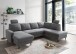 Wohnlandschaft >Pris<  U-Form, Funktionen, Cord grau - 153x305x75x200 (LxBxHxT)